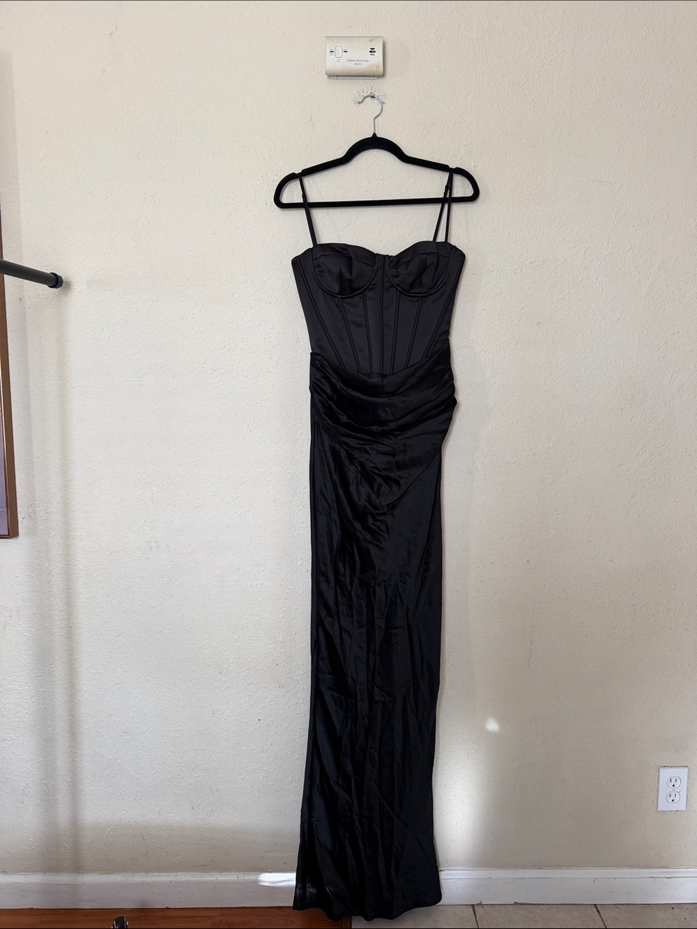 House Of Cb Valentina Black Corset Satin Draped Gown size S NWOT - Picture 5 of 13